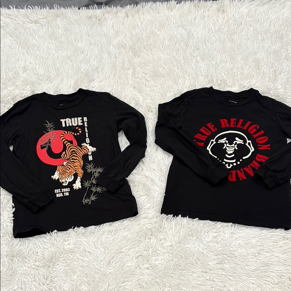 True Religion Black Long Sleeve Tees with Graphic Designs